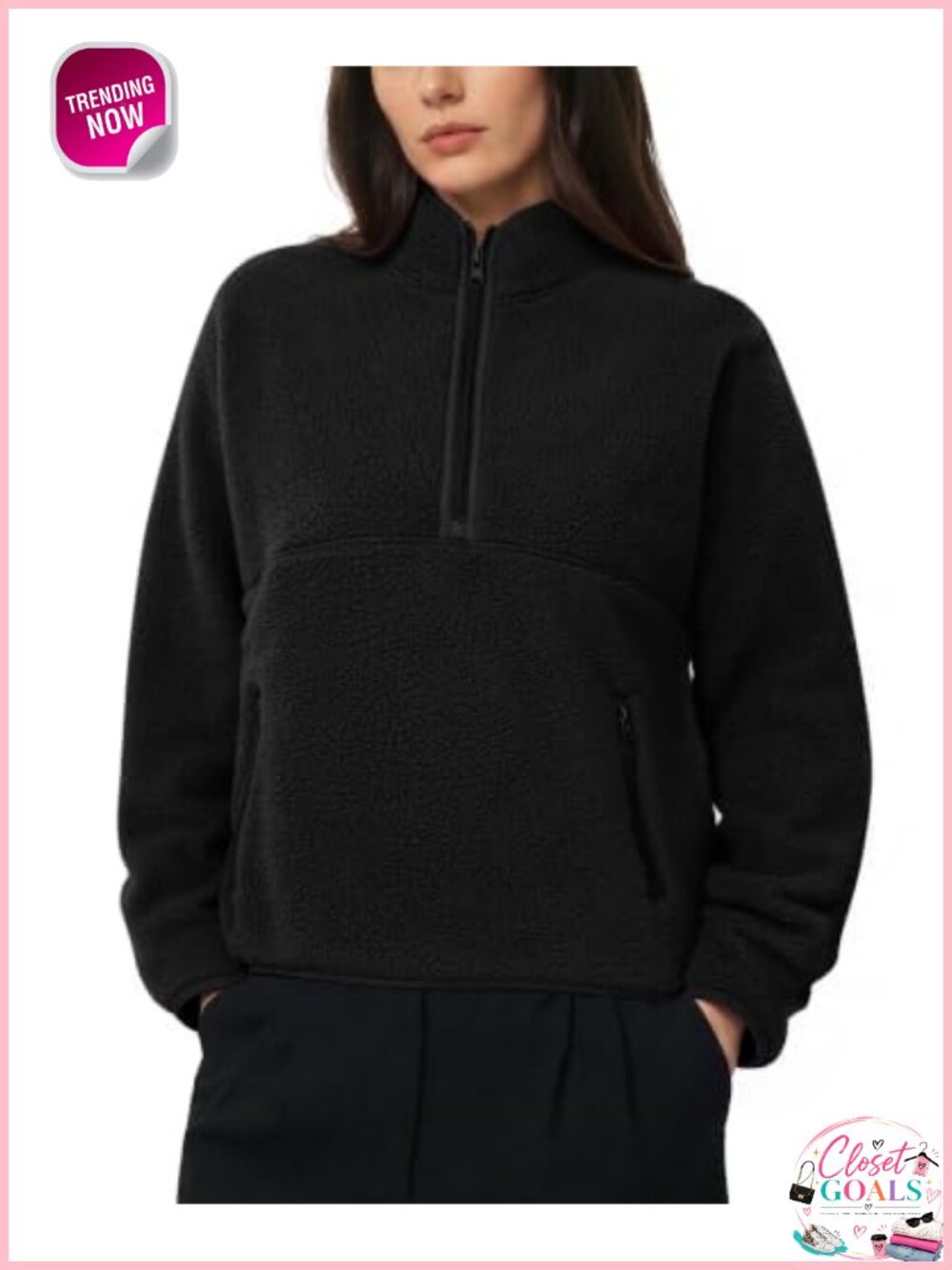 Women Quarter Zip Fleece Pullover Sweatshirt Fuzzy Sherpa Jacket